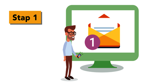 Op een computerscherm is te zien dat er een nieuwe mail is binnengekomen.