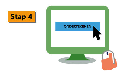 Op het computerscherm wordt er geklikt op de knip 'Ondertekenen'.